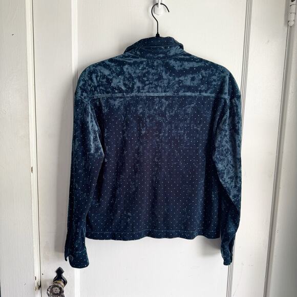 Something Navy Studded Velvet Shirt Jacket Dark Teal Small Silver Studs NWT XS - Picture 11 of 14